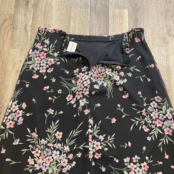 Vintage JR Bentley Black Floral Midi Skirt Size Large - Picture 4 of 6